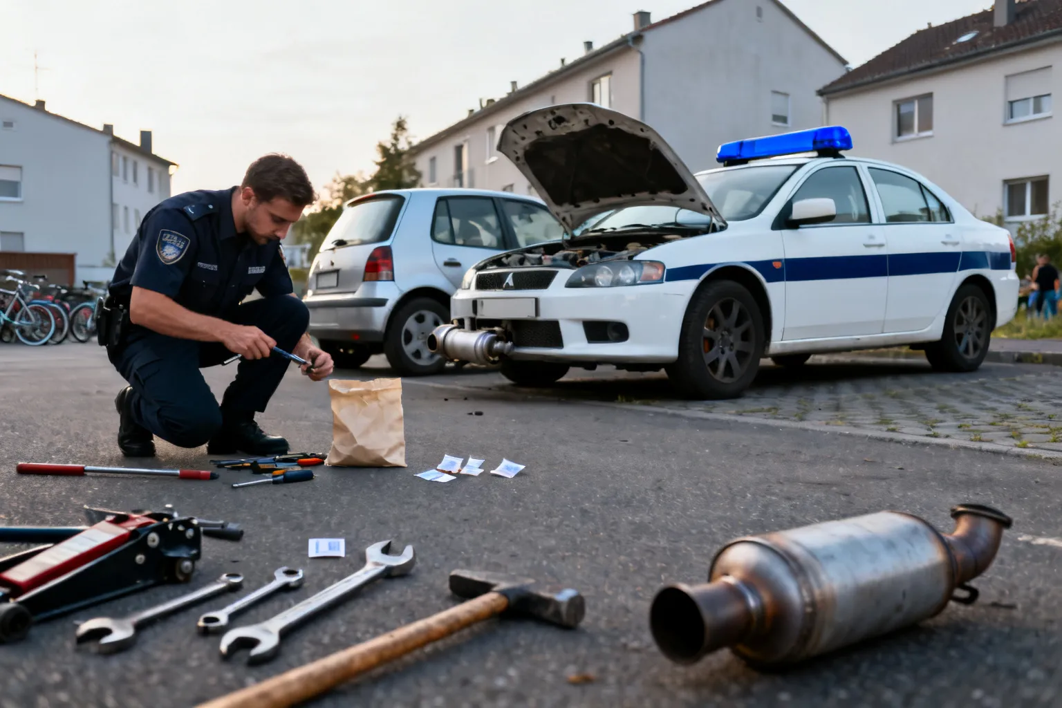 Zatrzymani na Bemowie po demontażu katalizatora; u jednego heroinę i narzędzia