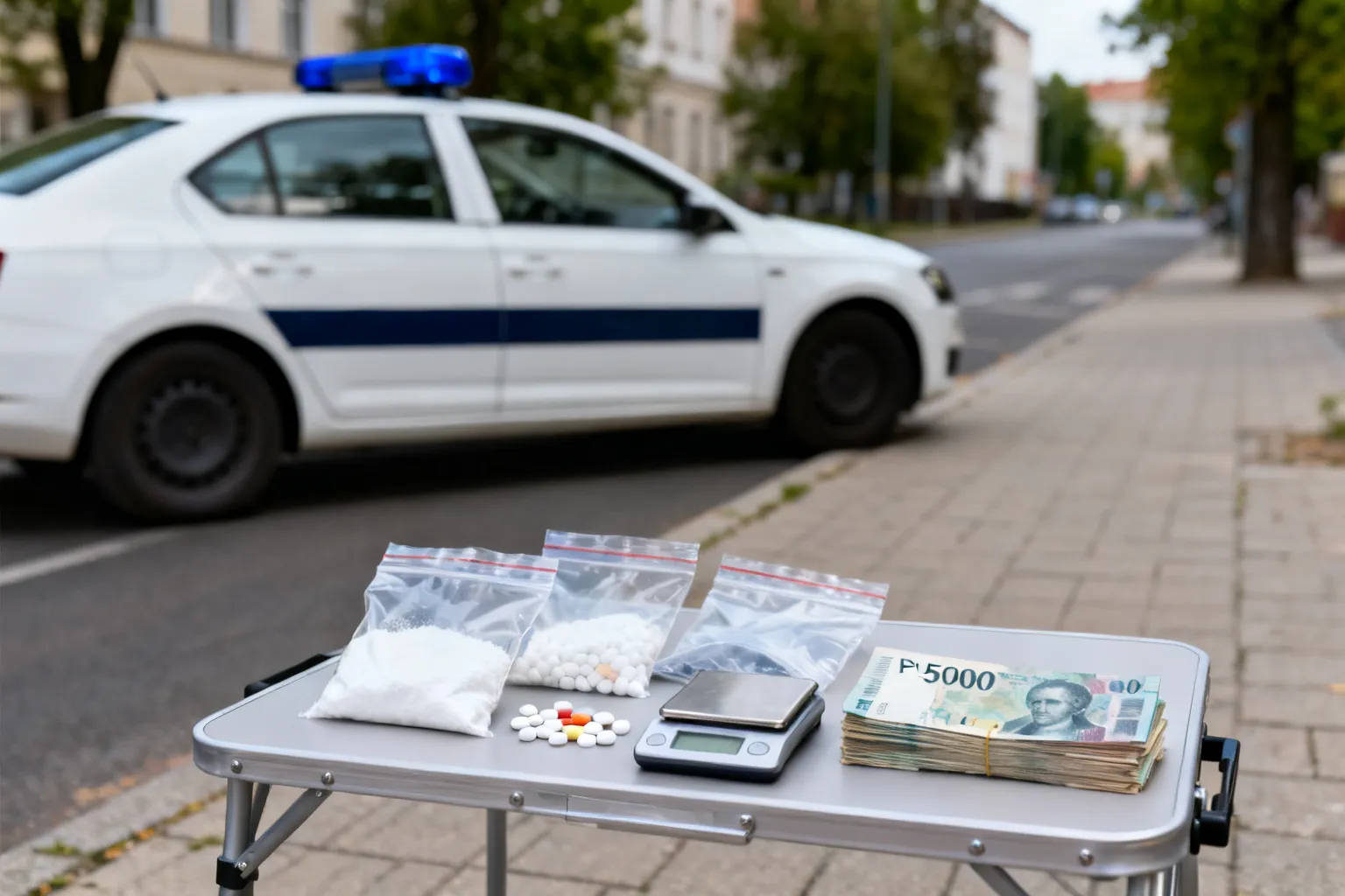Diler zatrzymany w Warszawie. Zabezpieczono narkotyki, 8 500 zł i sprzęt do porcjowania