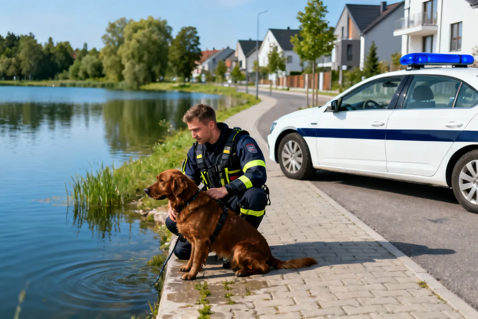 Kamil i Racuch przeszli kurs K9 Water Recovery nad jeziorem w Teksasie